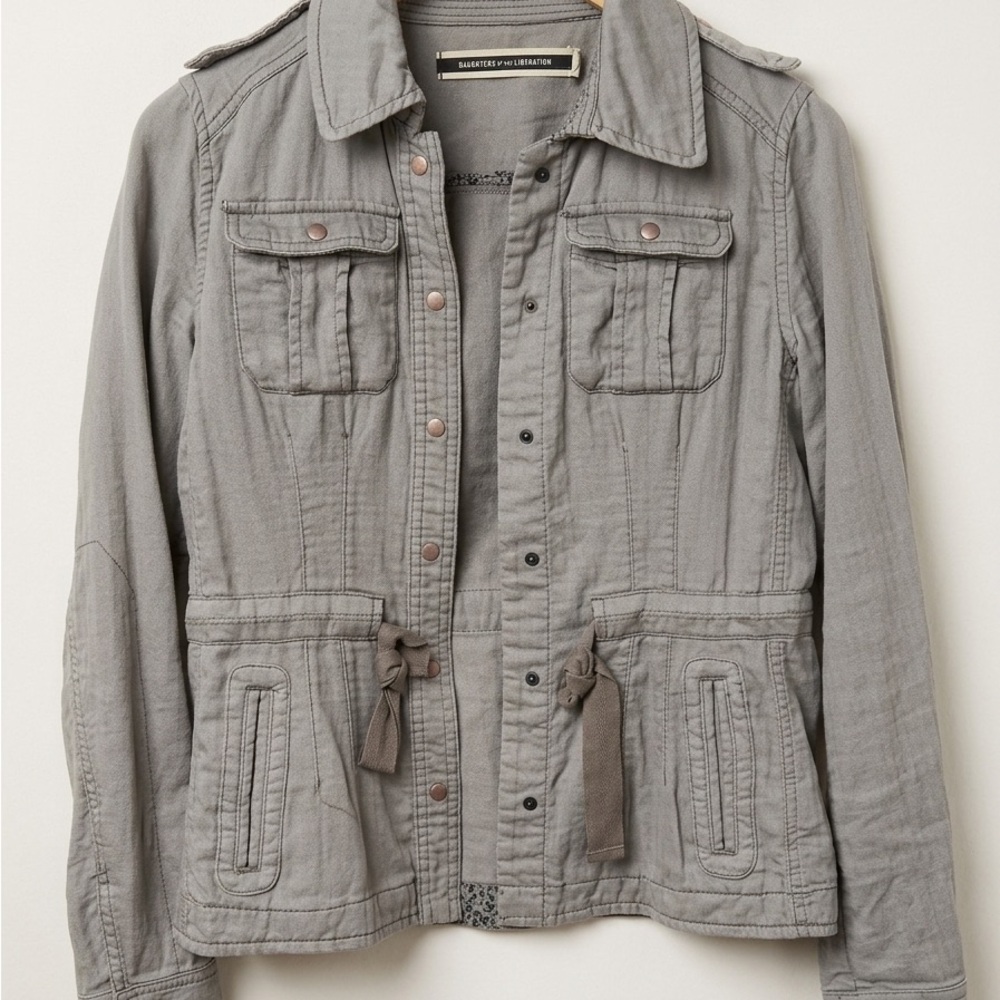 Daughters of the Liberation | Gray Military Field Jacket with Drawstring Waist